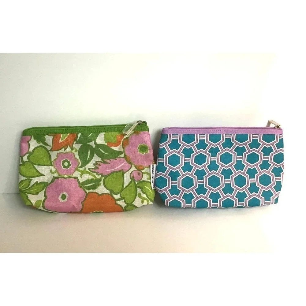 Jonathan Adler Clinique Makeup Bag Set Floral Geometric‎ Cosmetic Pouches Travel